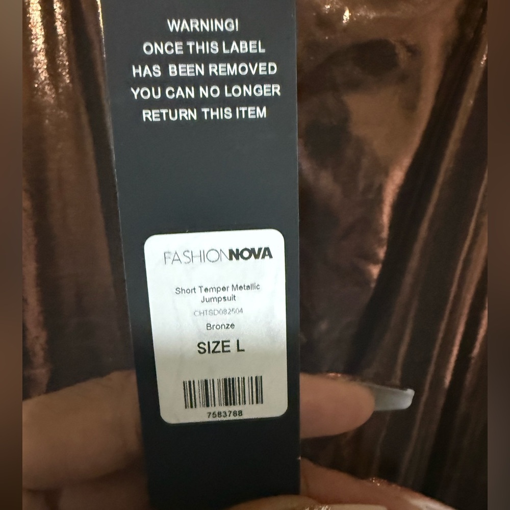 Fashion Nova Metallic Bronze Jumpsuit - Picture 4 of 5